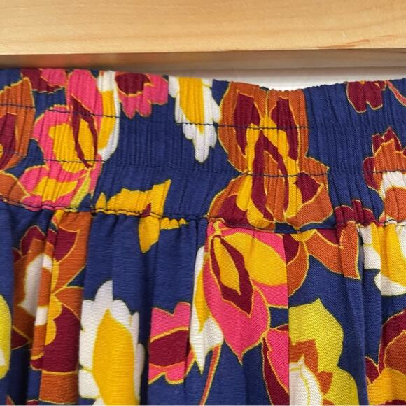 ModCloth Navy Floral Print Wide Leg Pull On Pants Womens XXS Tropical Blue - Picture 4 of 8